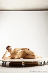 Nude Woman White Laying poses - ALL Slim Laying poses - on side long colored Multi angle poses Pinup